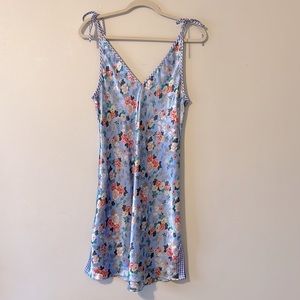 Cruz | Y2K Blue Floral Plaid Satin Slip Nightgown Retro Size Medium | Slip Dress